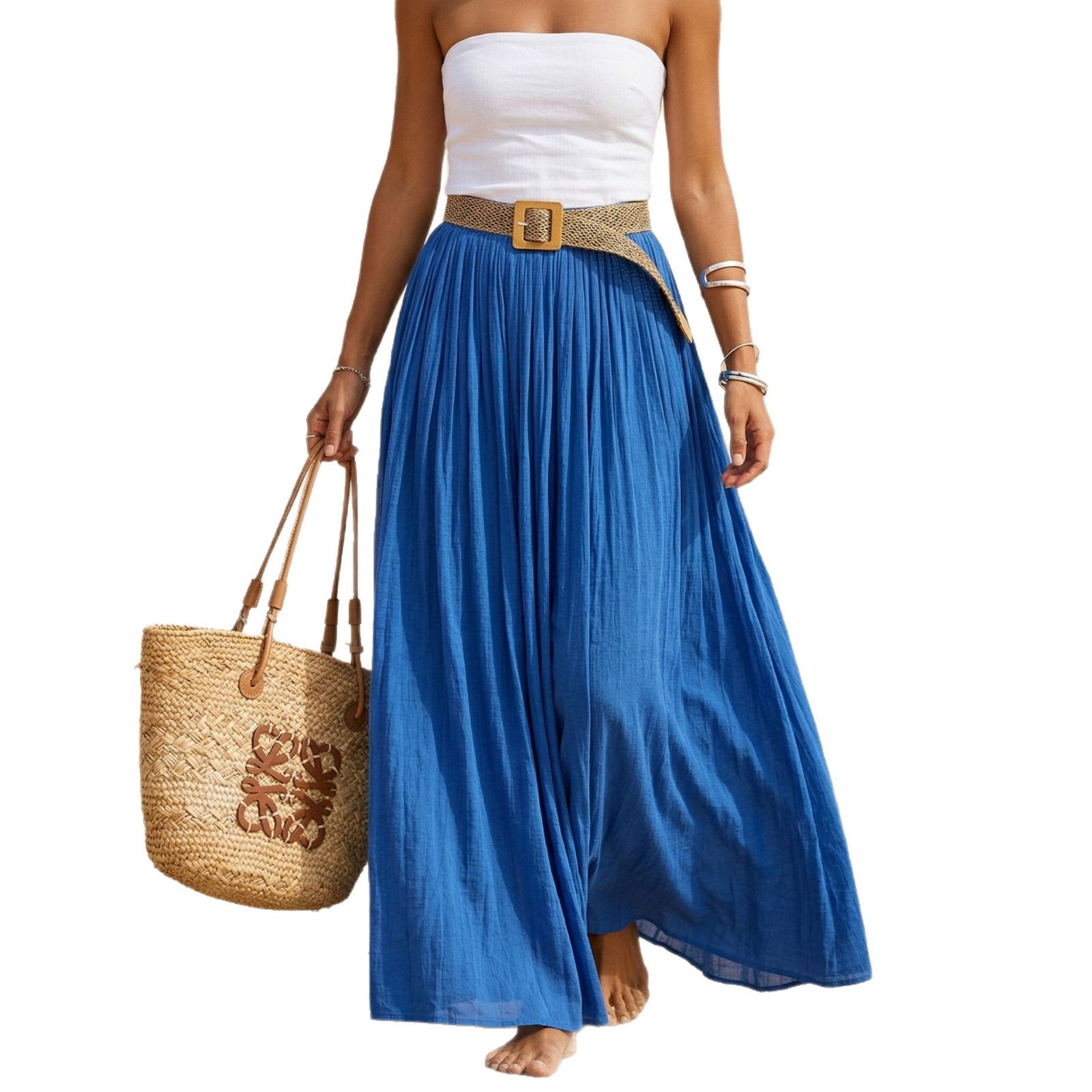 Women's Flared Maxi Dress - Elastic Waist Holiday Beach Dress
