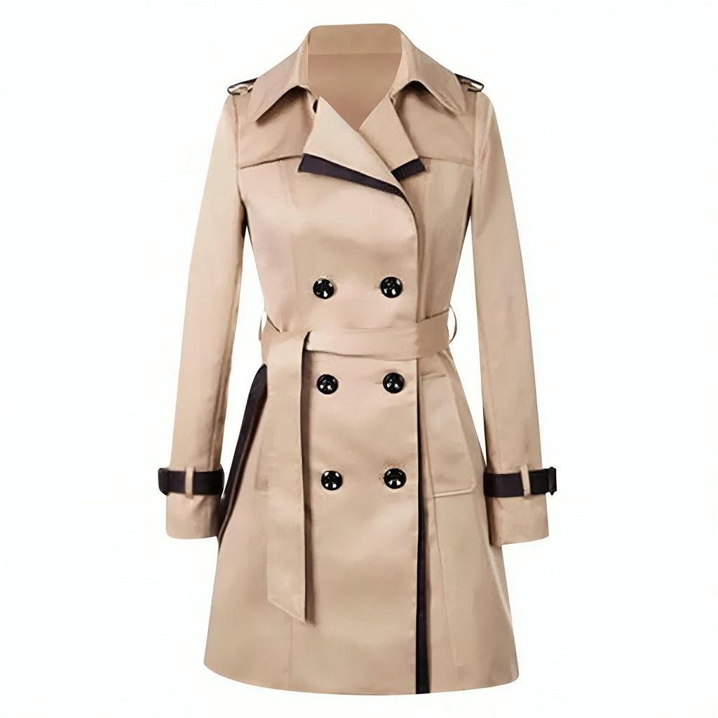 Women's Short Double-Breasted Trench Coat - Chic Belted Layer