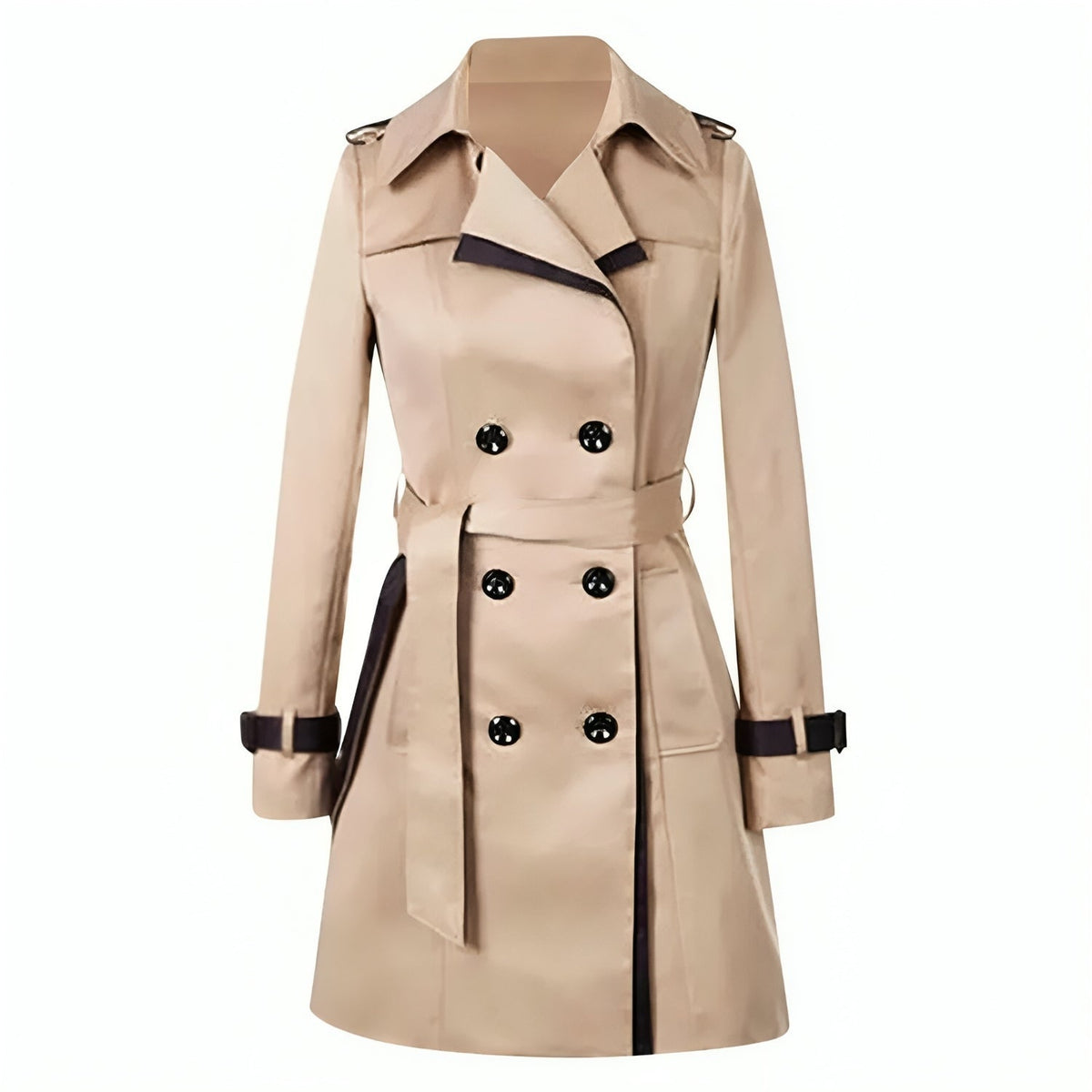 Women's Short Double-Breasted Trench Coat - Chic Belted Layer