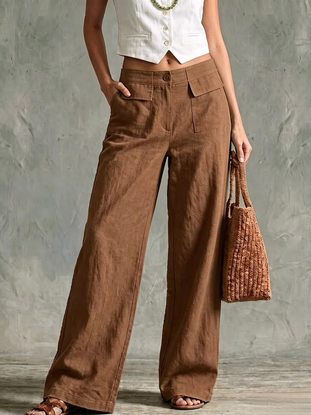 Women's Loose Elastic-Waist Trousers - Casual Wide Leg Everyday Pants