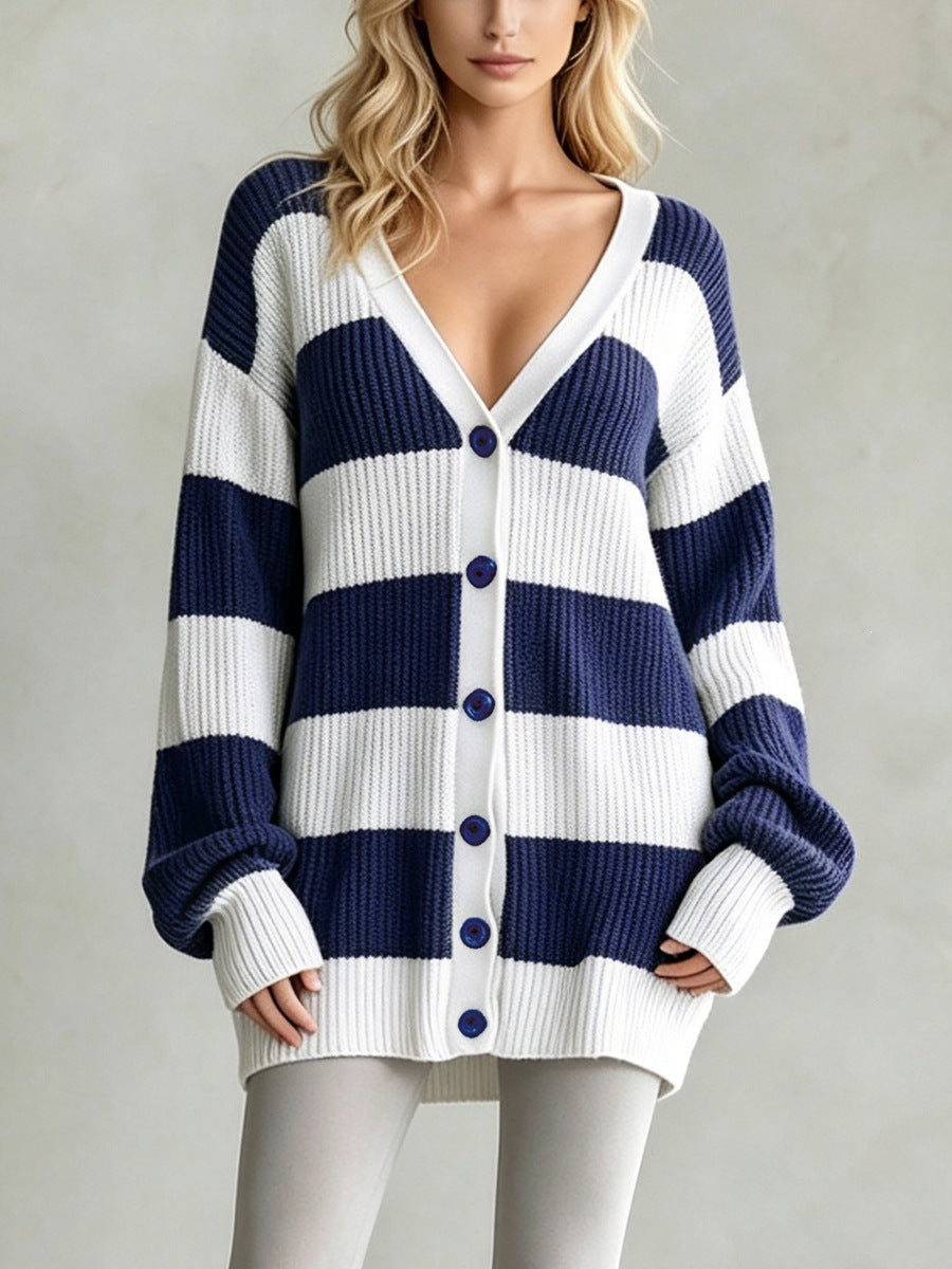 Striped Knit Cardigan Coat - Soft and Comfortable