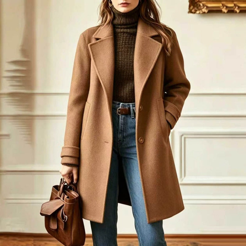 Retro Mid-Length Lapel Coat - Casual and Chic