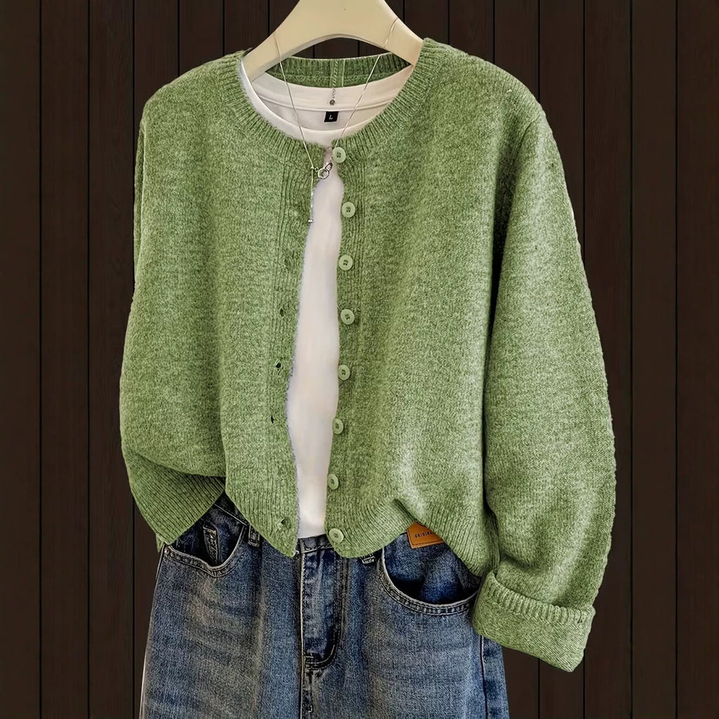 Short Round-Neck Knit Cardigan - Soft and Easy