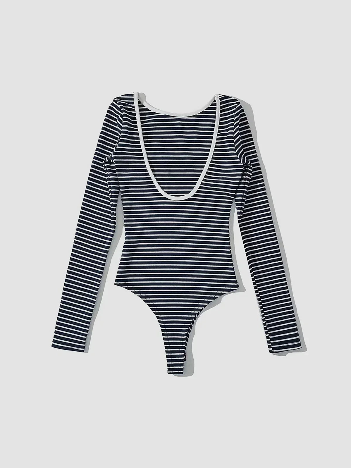 Women's Open-Back Long Sleeve Bodysuit - Sleek Fitted Layer