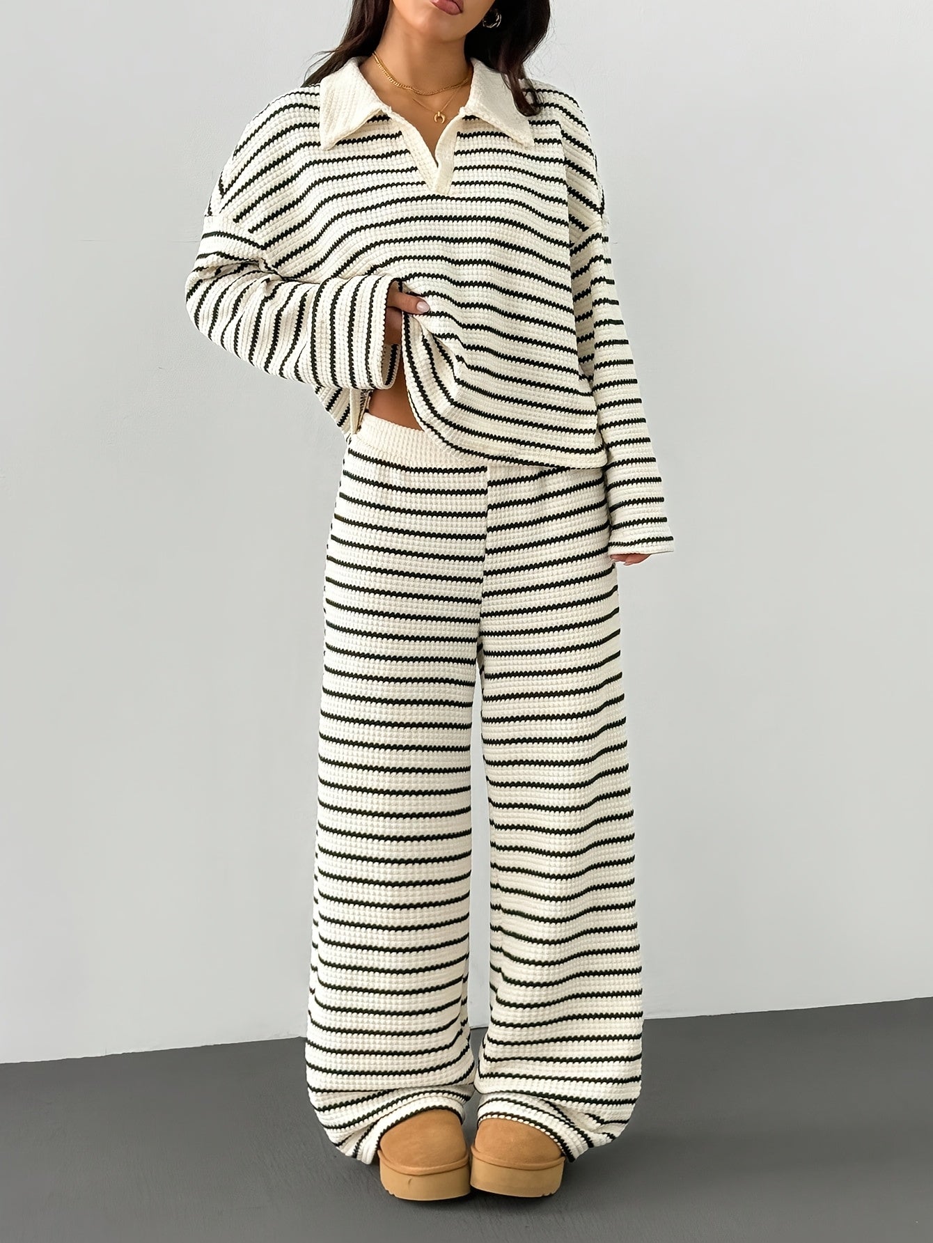 Riley Women’s Two-Piece Striped Loungewear Set – Comfortable Casual Home Style