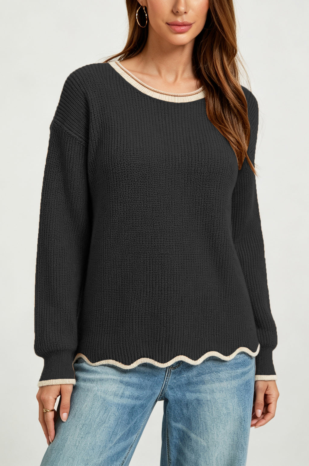 Women's Loose Fit Round Neck Knit Sweater - Soft Everyday Casual Layer