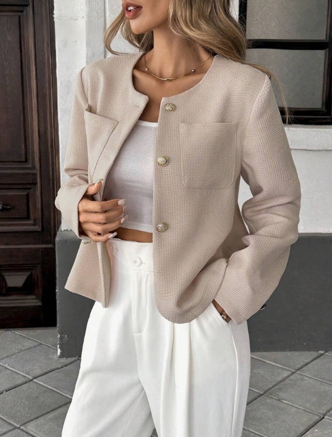 Women's Short Tweed-Style Jacket - Chic Polished Layer