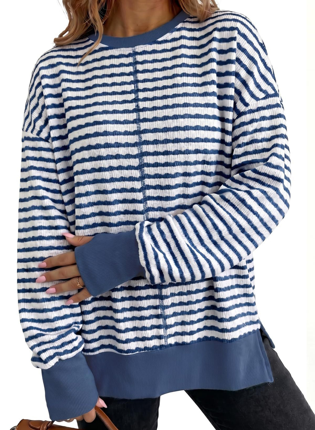 Side-Slit Striped Pullover Top - Casual and Relaxed