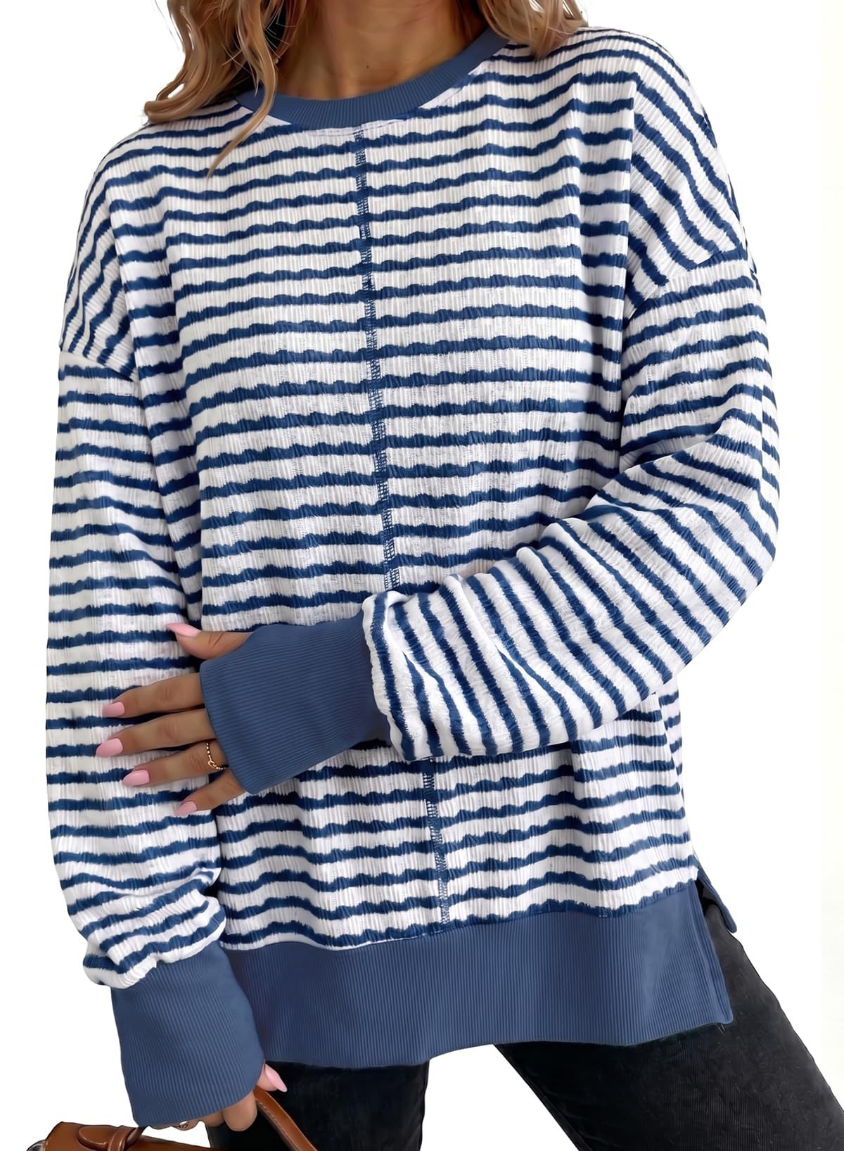 Side-Slit Striped Pullover Top - Casual and Relaxed