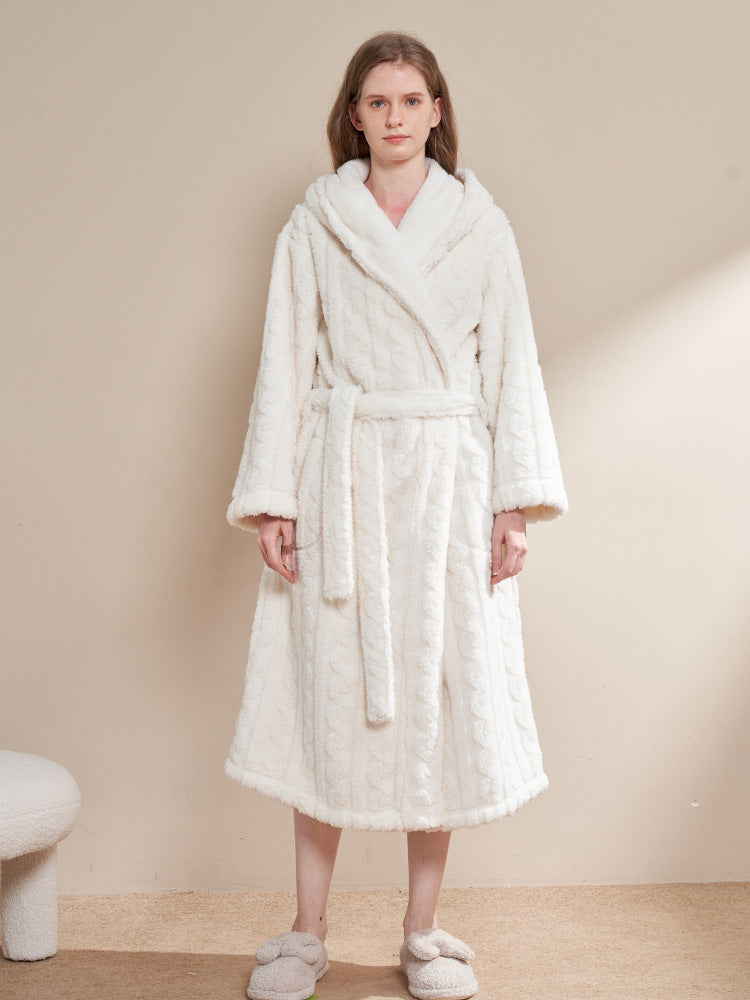 Women’s Plush Coral Velvet Bathrobe – Thickened Cozy Lounge Robe