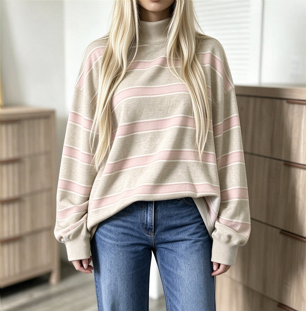 Women’s Striped Print Sweatshirt – Casual Fall Layer