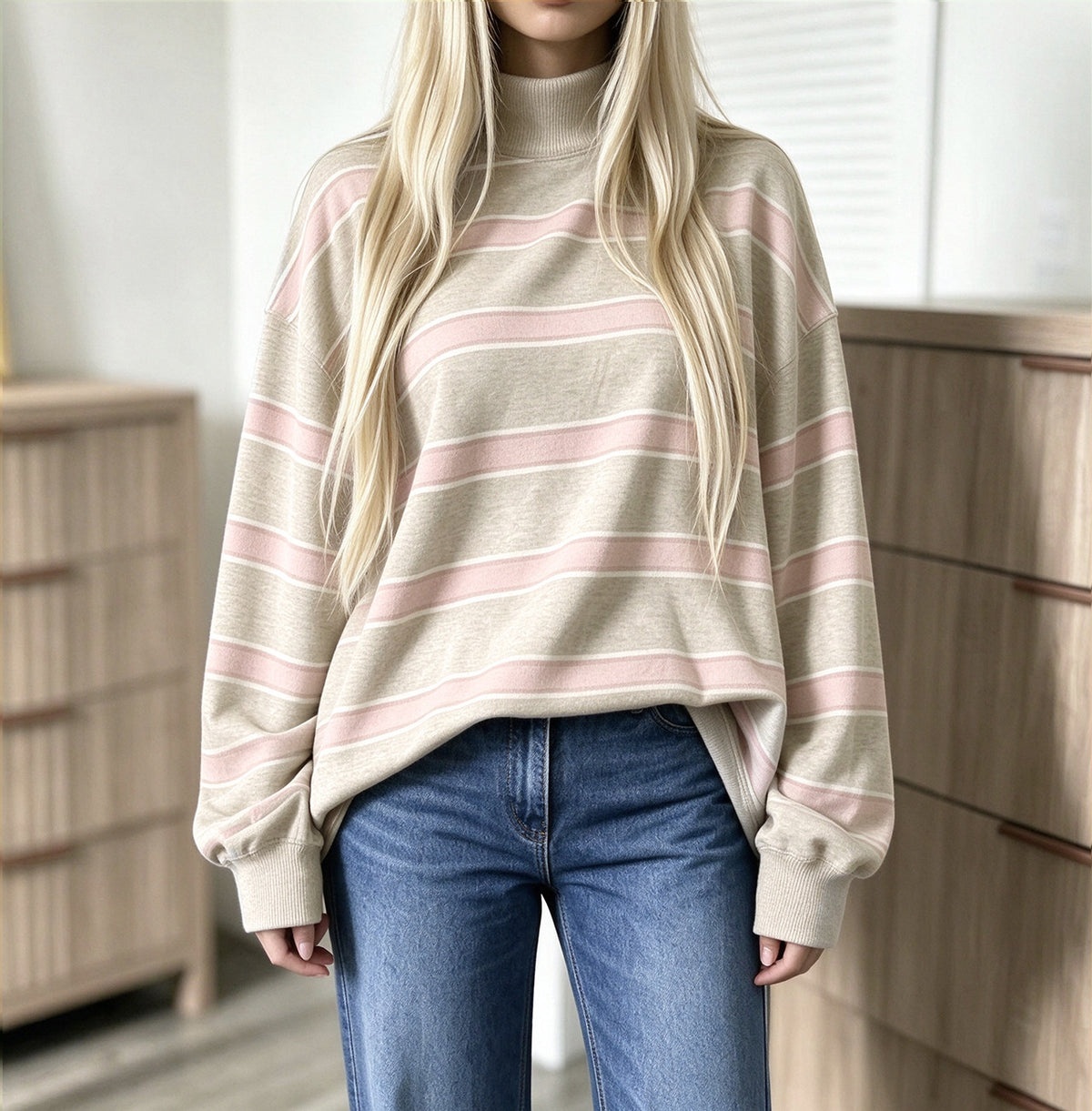 Women’s Striped Print Sweatshirt – Casual Fall Layer