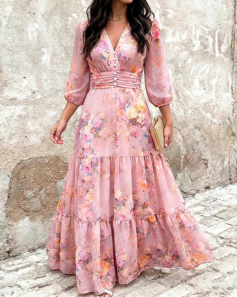 Women's Layered Ruffled Midi Dress – Elegant Feminine Occasion Style