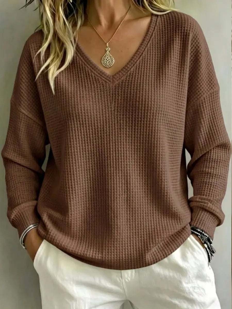 Women’s Casual V-Neck Pullover Top – Relaxed Comfortable Everyday Style