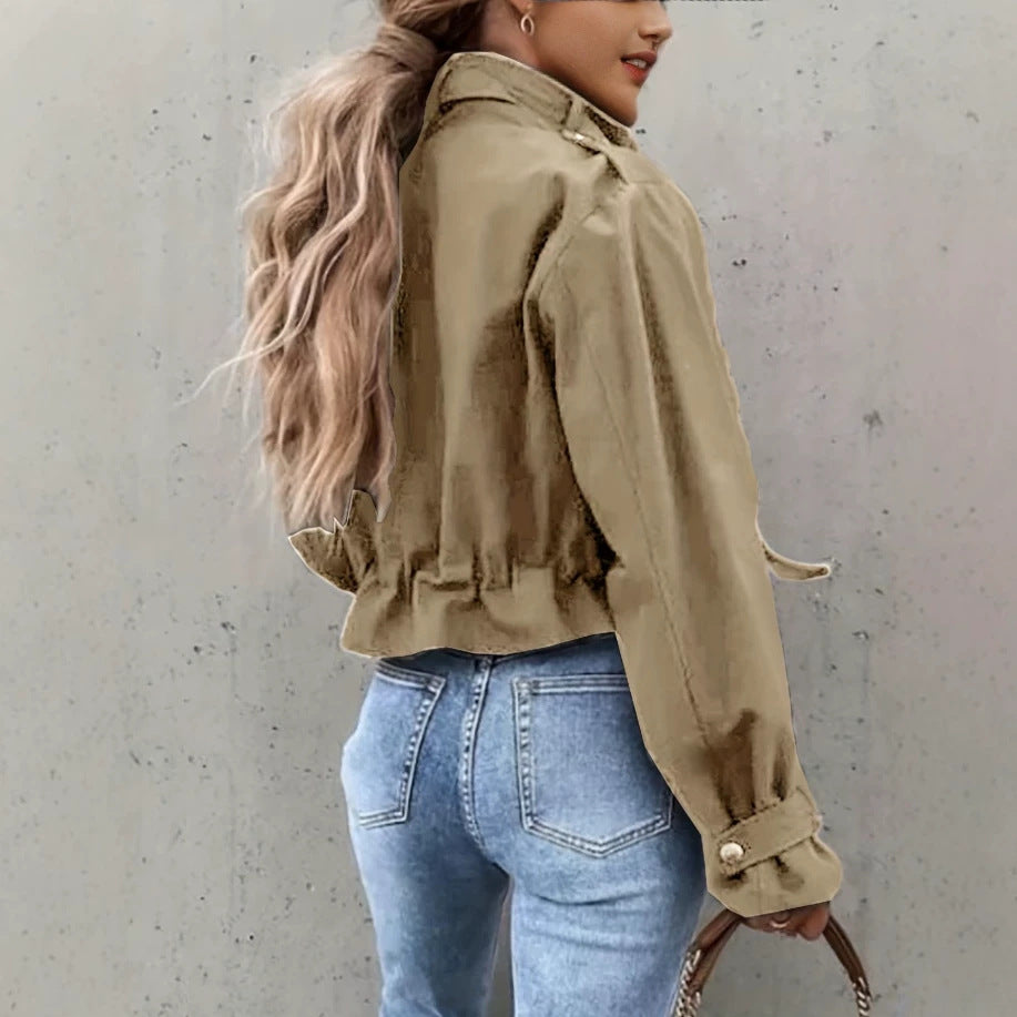 Women's Stand Collar Biker Jacket - Lightweight Casual Statement Layer