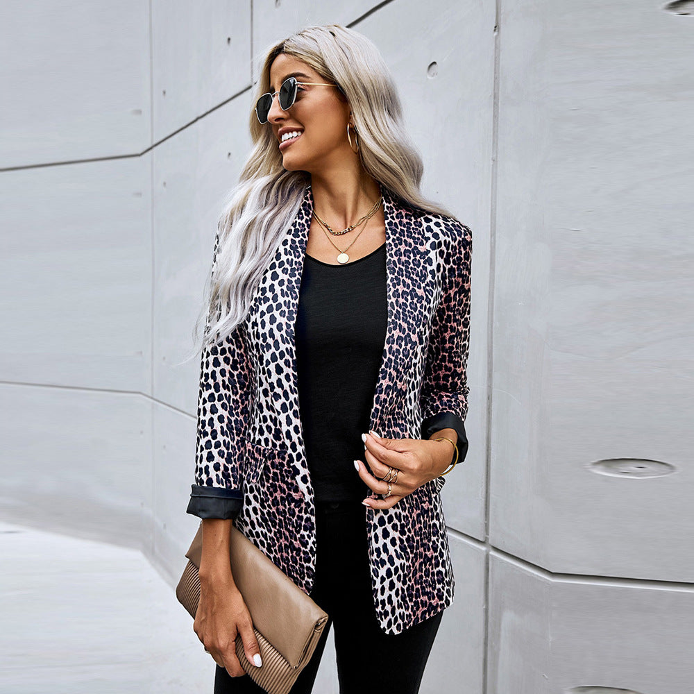Women's Leopard Print Blazer - Relaxed Statement Layer
