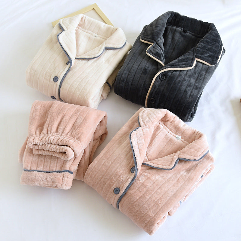 Women’s Stylish Coral Fleece Pajama Set – Thickened Lined Cozy Sleepwear