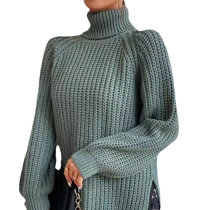 Women’s High-Neck Knit Sweater – Soft Mid-Length Layer