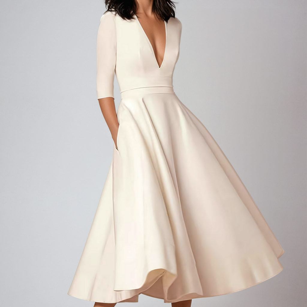 Women's Vintage 60s A-Line Swing Dress – Flared Skirt Autumn Midi Dress