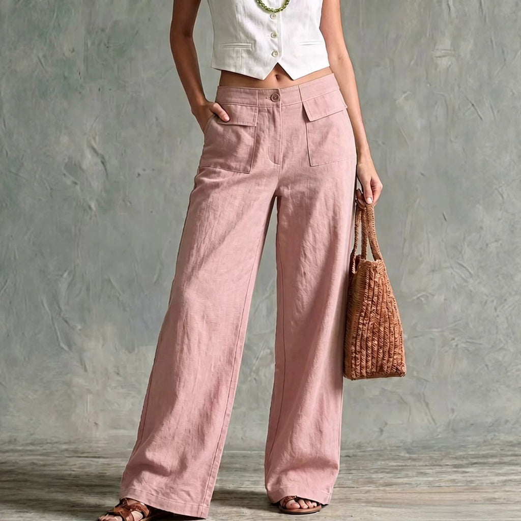 Women's Loose Elastic-Waist Trousers - Casual Wide Leg Everyday Pants