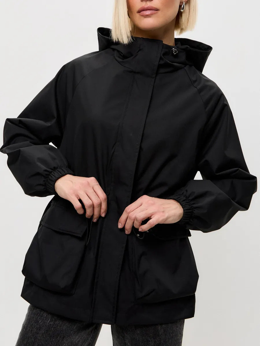 Women's Hooded Drawstring Jacket - Lightweight Casual Outdoor Layer