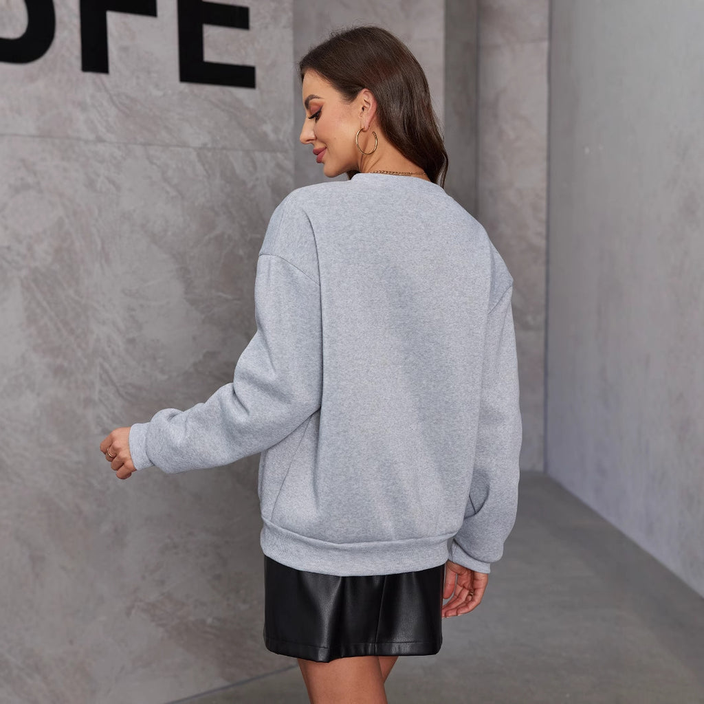 Women’s Bow-Front Long-Sleeve Sweater – Elegant Loose-Fit Crewneck Sweater