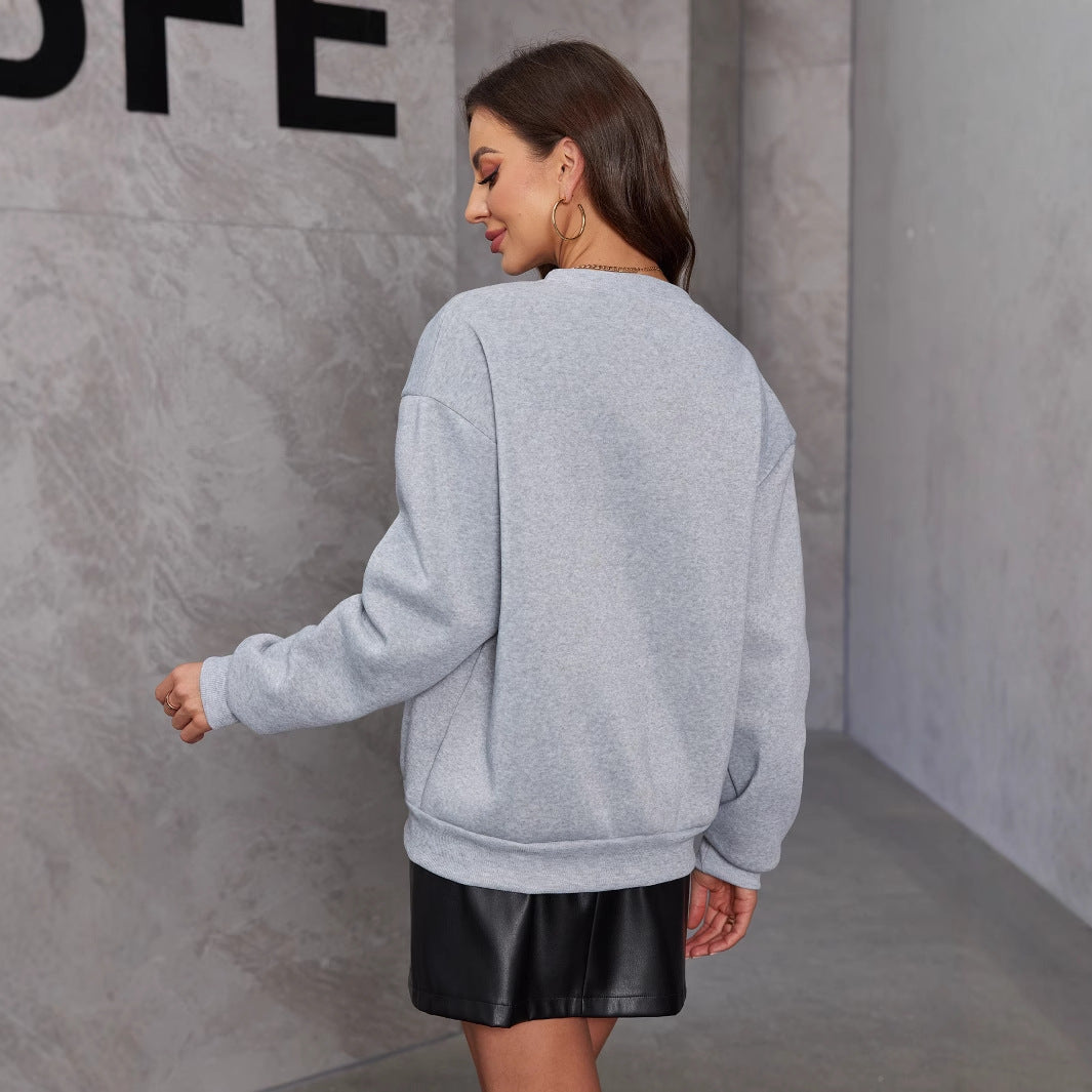 Women’s Bow-Front Long-Sleeve Sweater – Elegant Loose-Fit Crewneck Sweater