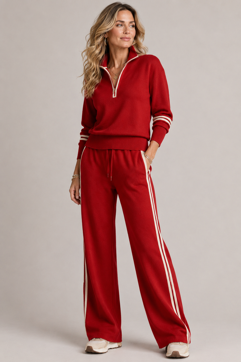 Women's Zip Sweater Set - Comfortable Modern Lounge Outfit