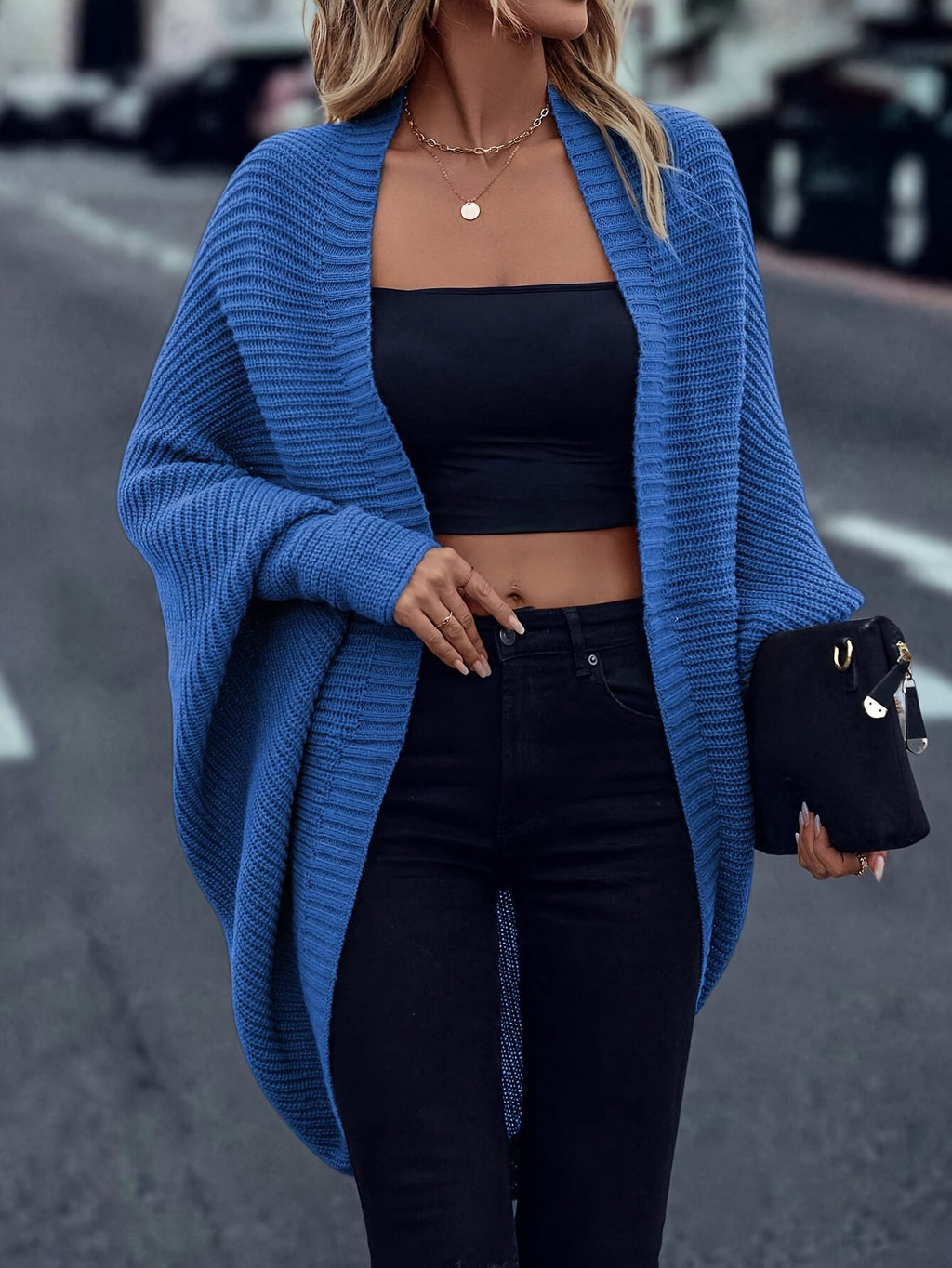 Batwing-Sleeve Loose Knit Cardigan - Soft and Flowing
