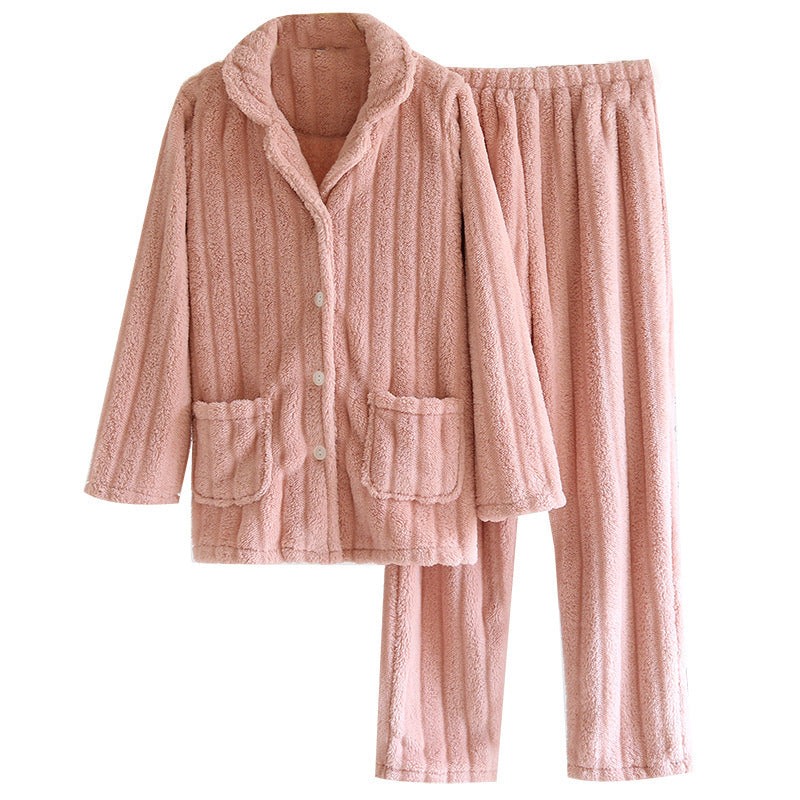 Warm Coral Fleece Pajama Set – Soft Cozy Loungewear for Autumn and Winter
