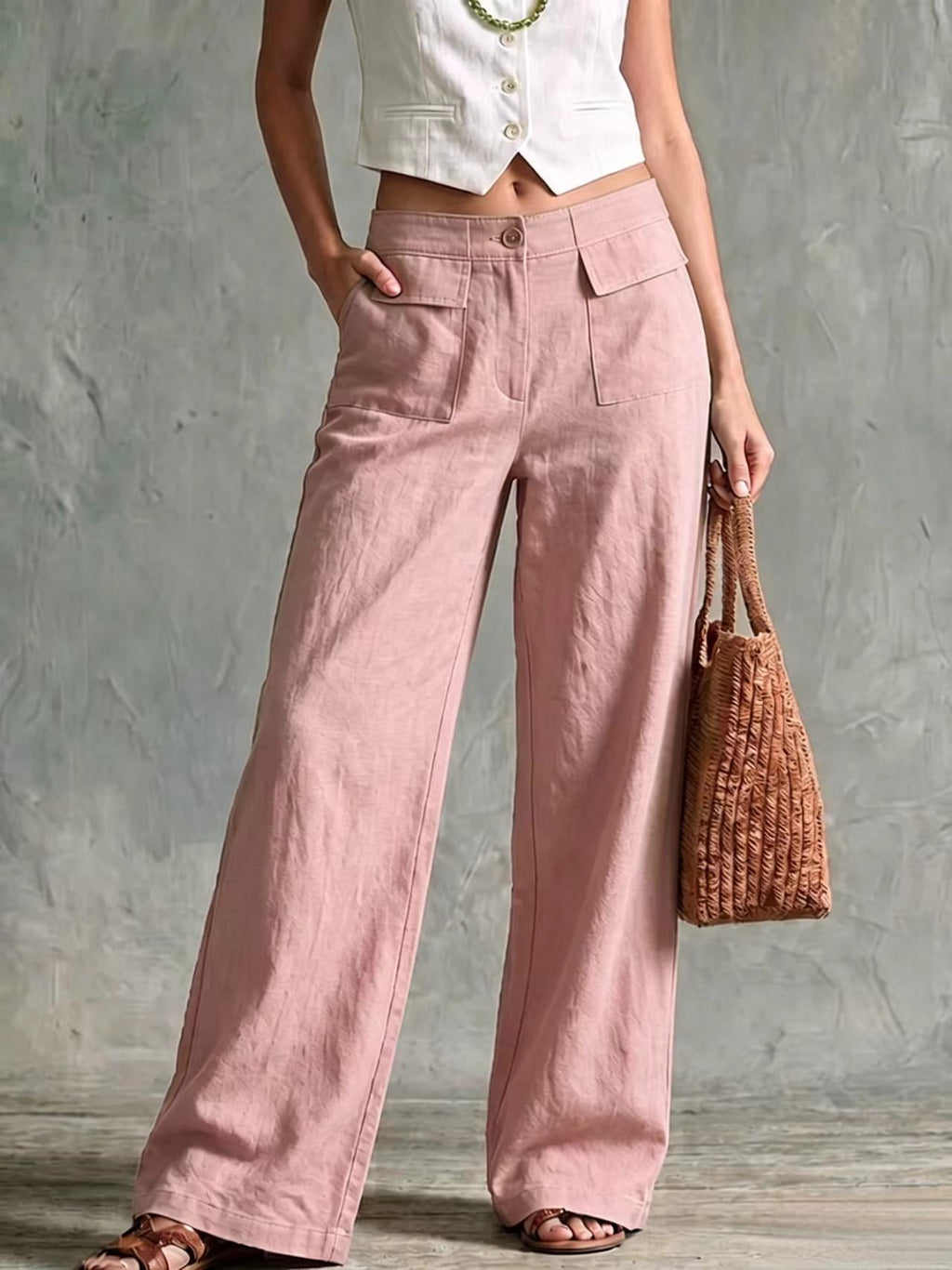 Women's Loose Elastic-Waist Trousers - Casual Wide Leg Everyday Pants