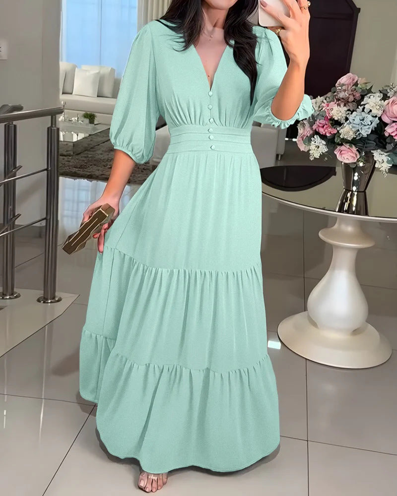 Women's Layered Ruffled Midi Dress – Elegant Feminine Occasion Style