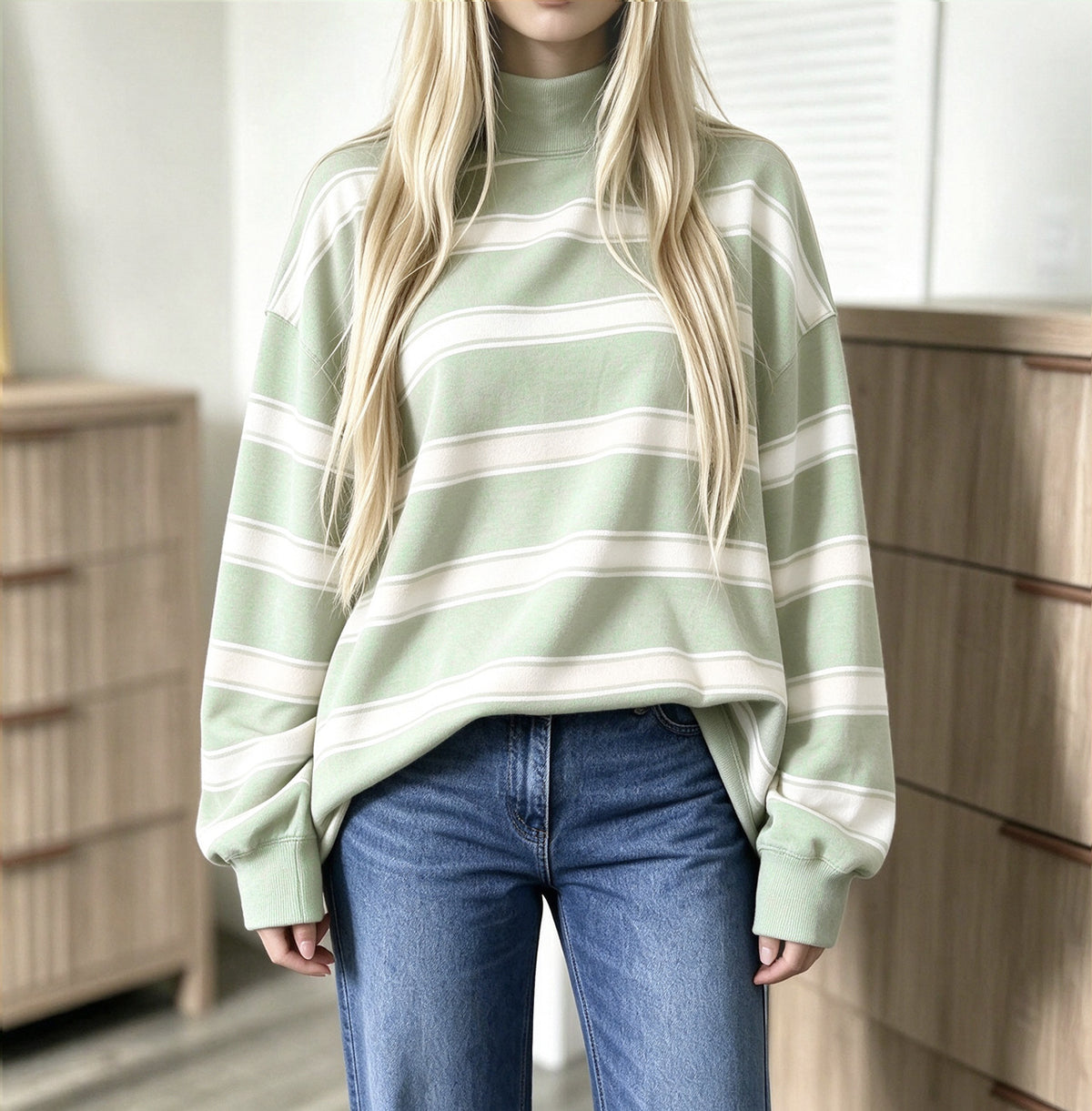 Women’s Striped Print Sweatshirt – Casual Fall Layer