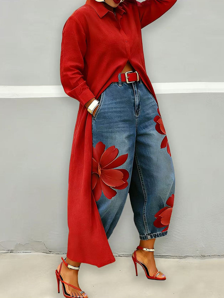 Women's Floral Wide Leg Trousers - Bold Casual Statement Style