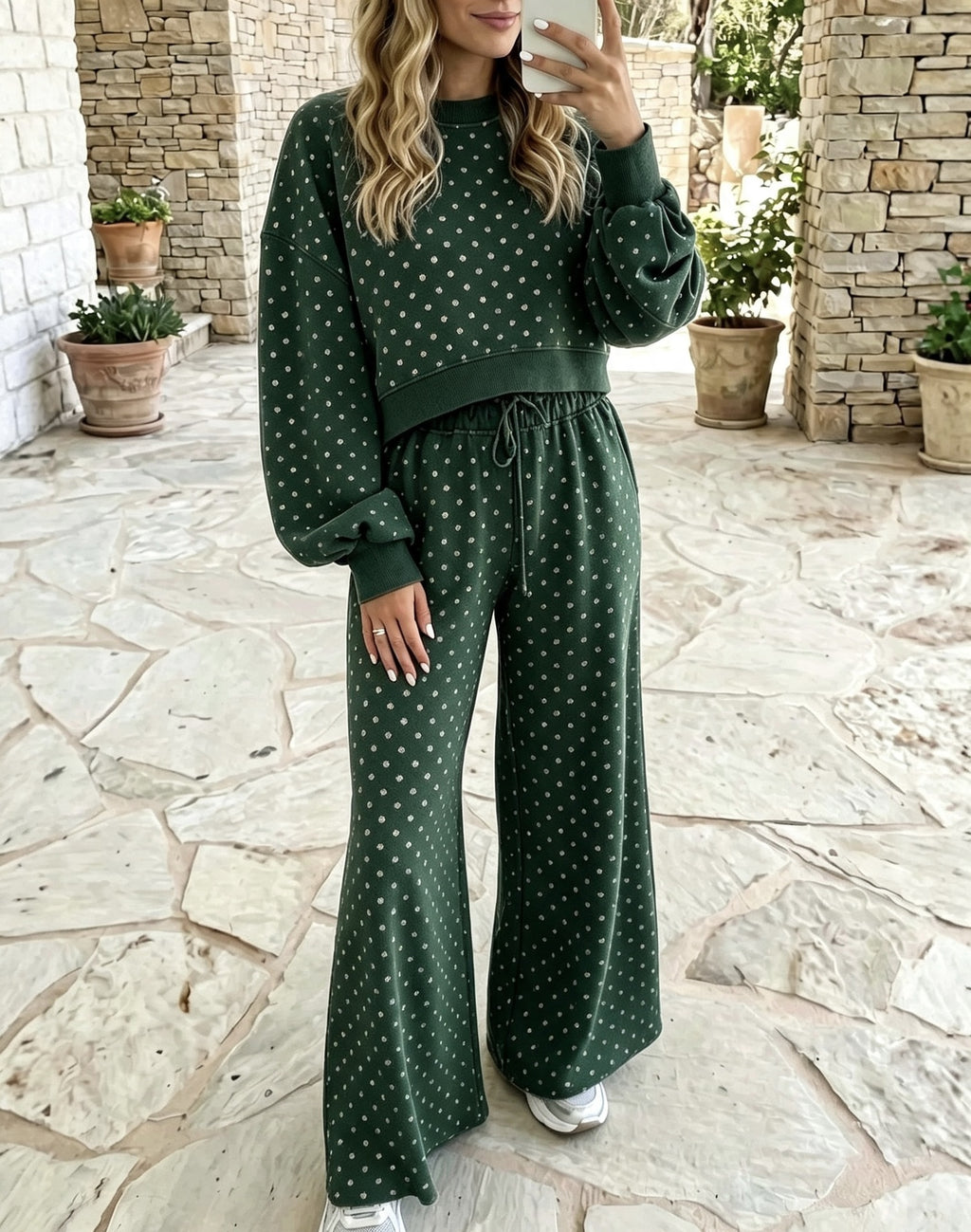 Polka Dot Wide-Leg Pants Set - Fluid and Relaxed