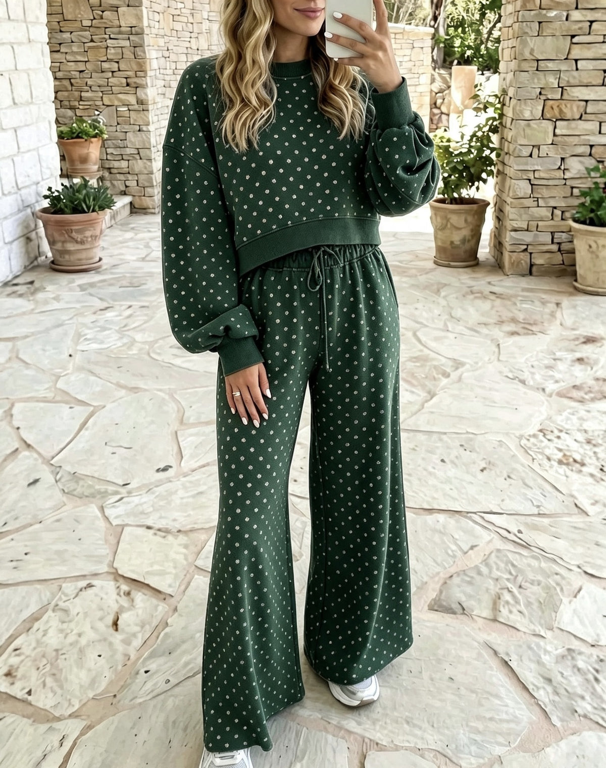 Polka Dot Wide-Leg Pants Set - Fluid and Relaxed