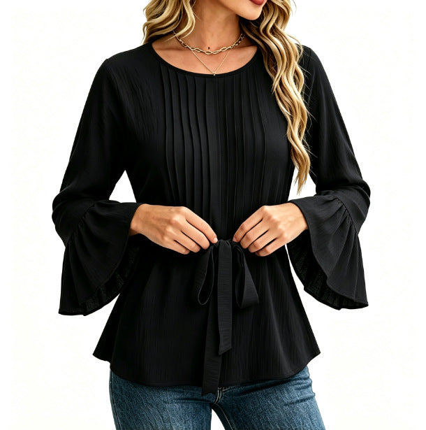 Women's Solid Long-Sleeve Blouse - Simple and Elegant