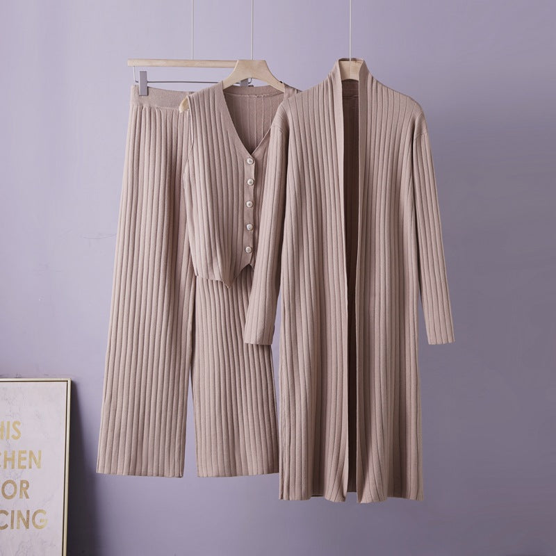 Three-Piece Knit Cardigan Sweater and Vest Set - Soft and Coordinated