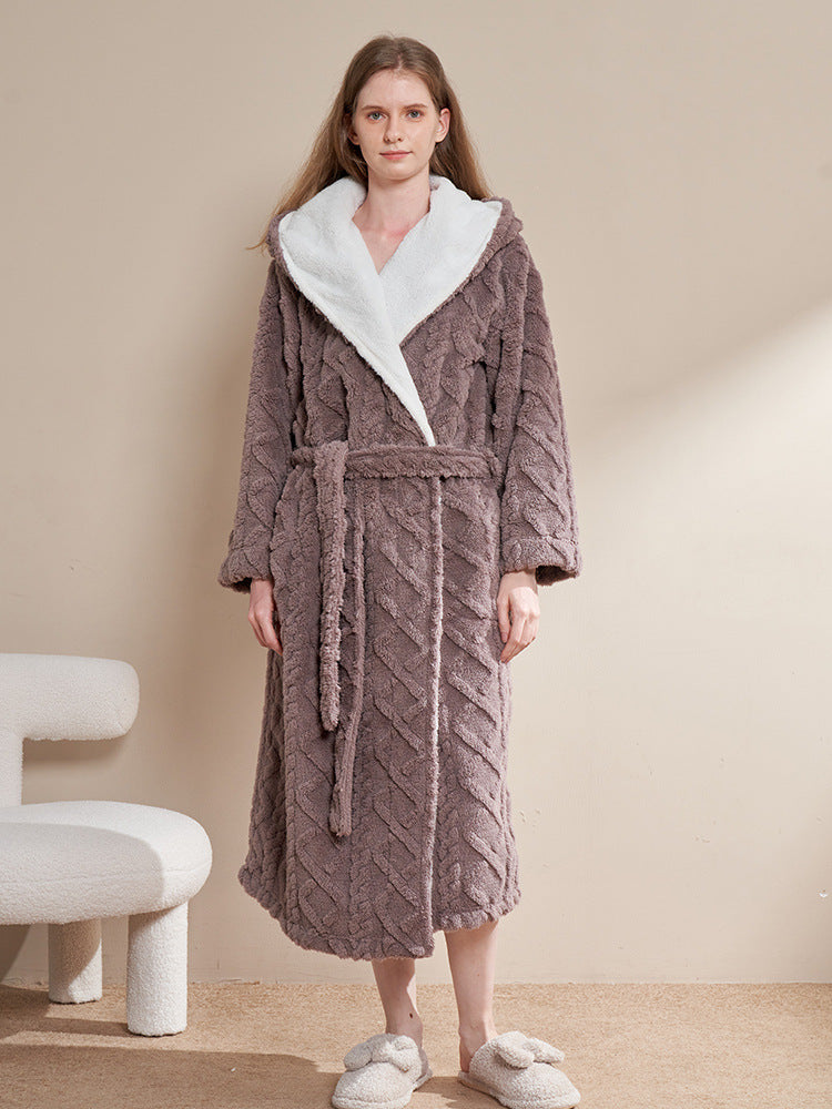 Women’s Plush Coral Velvet Bathrobe – Thickened Cozy Lounge Robe