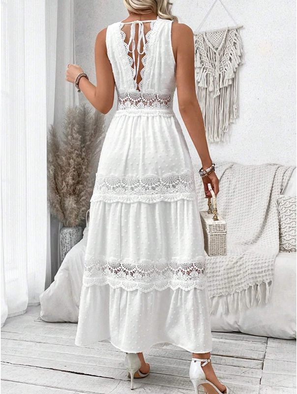 Women's Lace V-Neck Dress – Elegant Flattering Occasion Dress