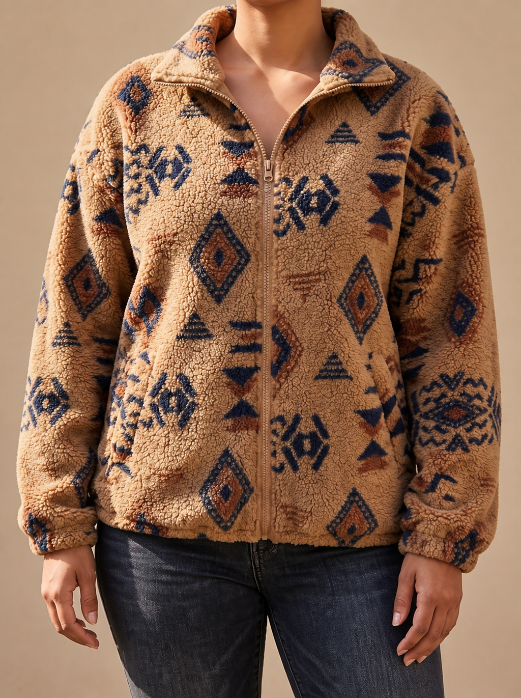 Aztec Sherpa Bomber Jacket - Warm and Trendy