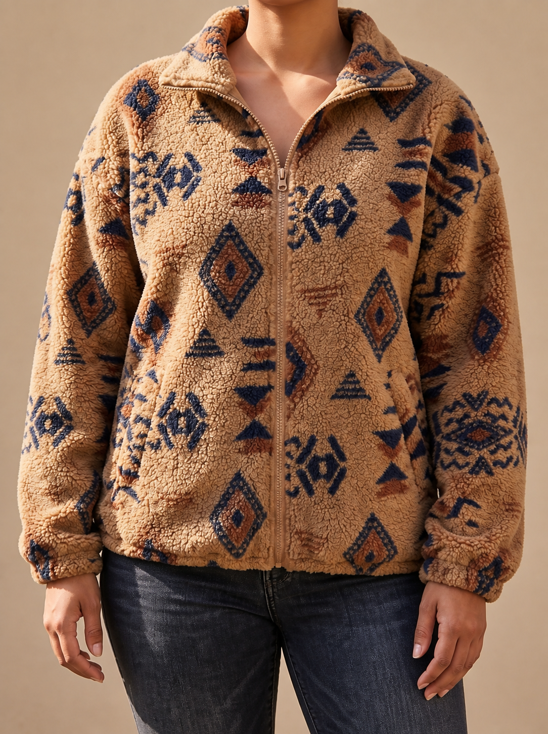 Aztec Sherpa Bomber Jacket - Warm and Trendy