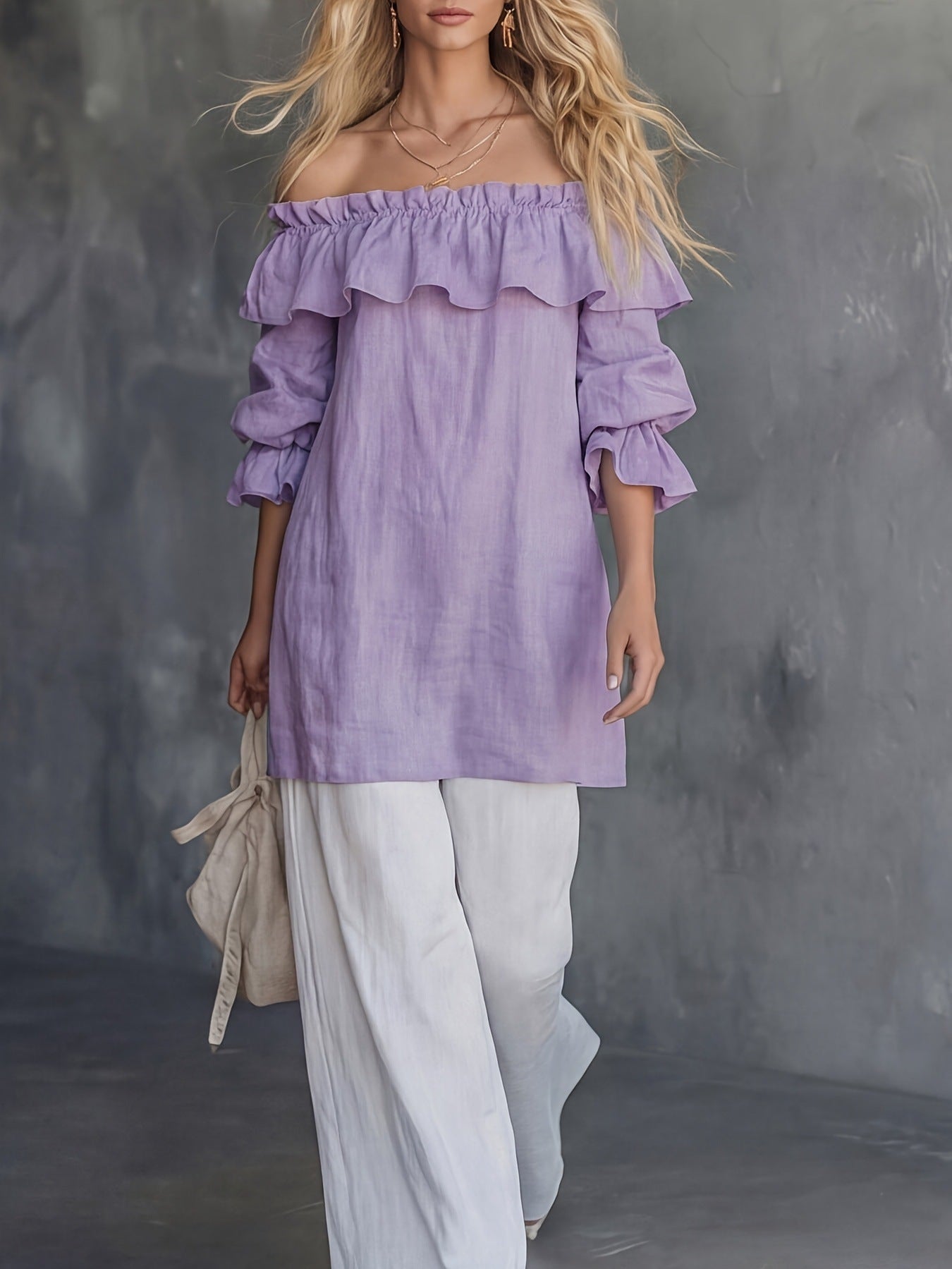 Women's One-Shoulder Ruffled Puff-Sleeve Blouse – Soft Statement Daywear