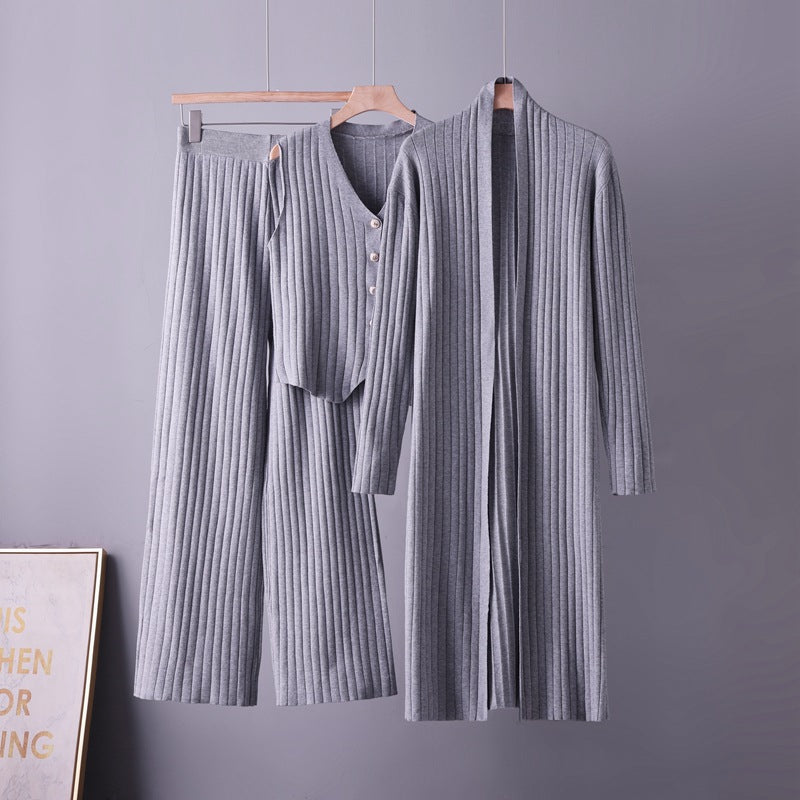 Three-Piece Knit Cardigan Sweater and Vest Set - Soft and Coordinated