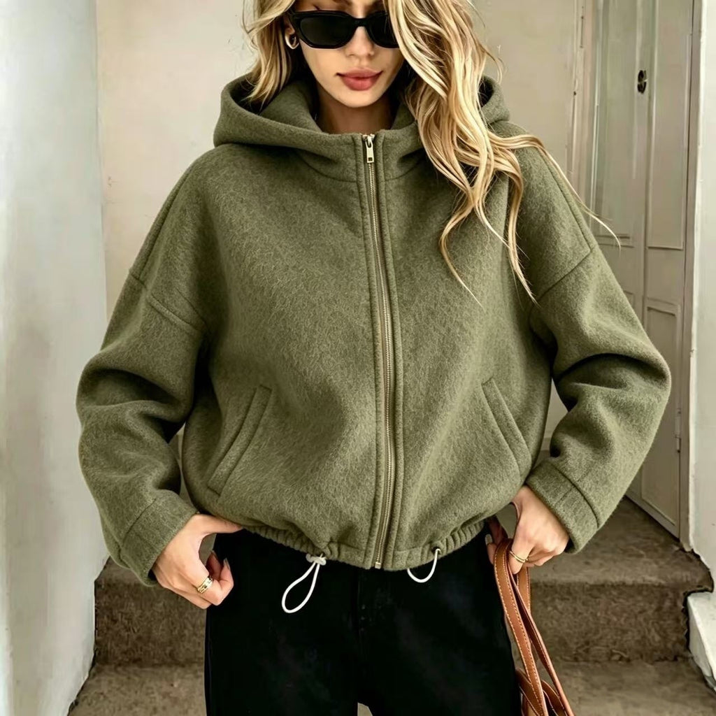 Short Hooded Wool Coat - Warm and Easy