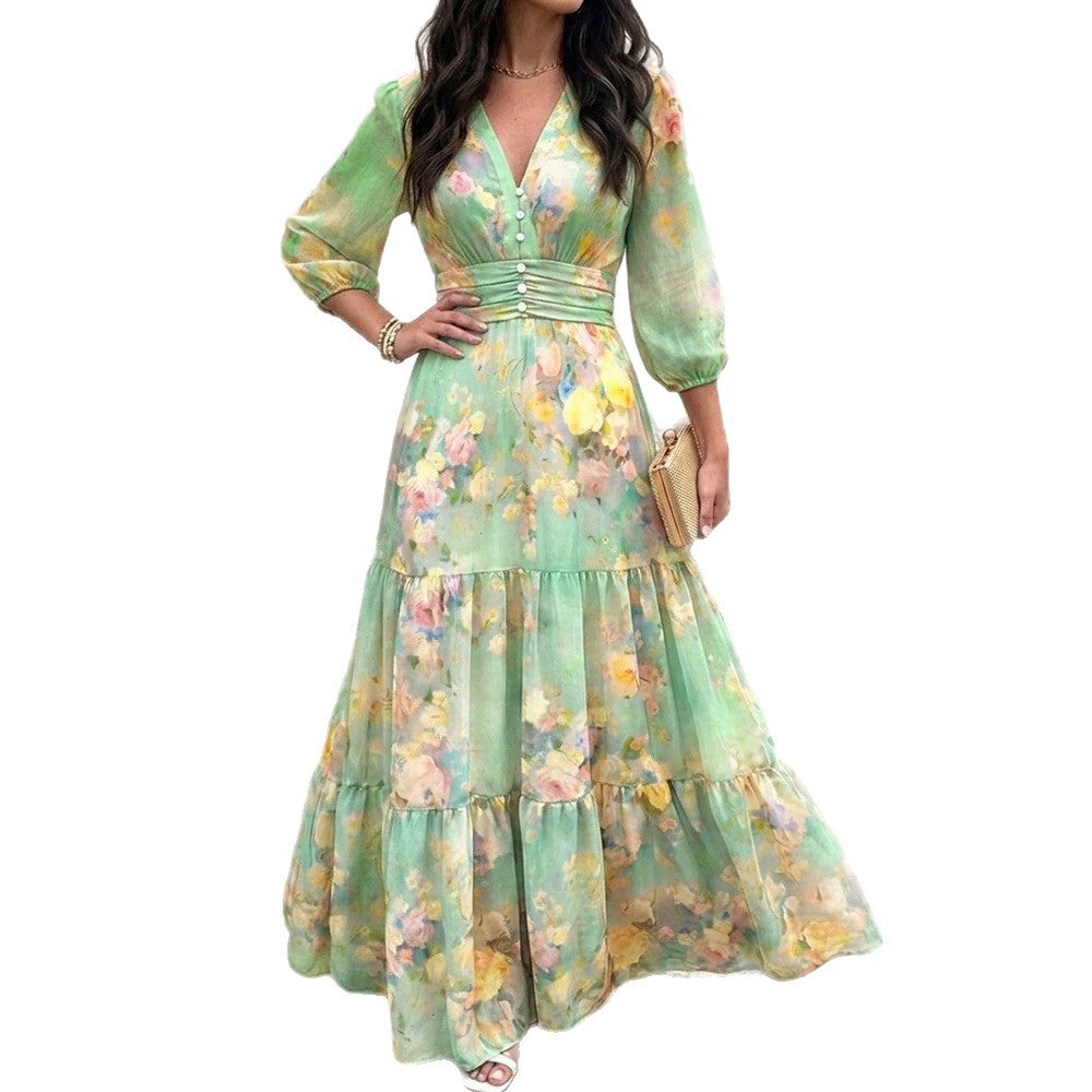 Women's Layered Ruffled Midi Dress – Elegant Feminine Occasion Style