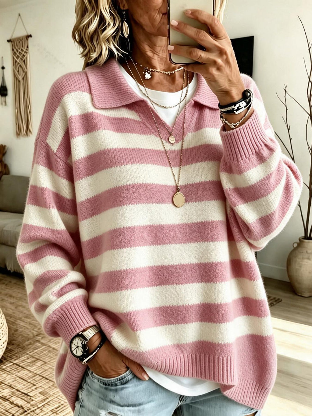Navy-Style Color-Block Sweater - Soft and Structured