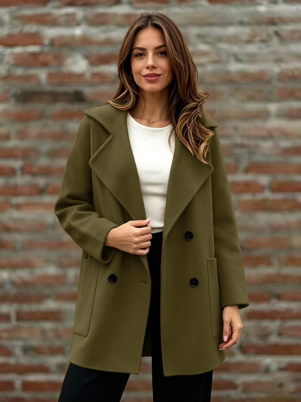 Women’s Double-Breasted Wool Coat – Loose Fit Warm Winter Style