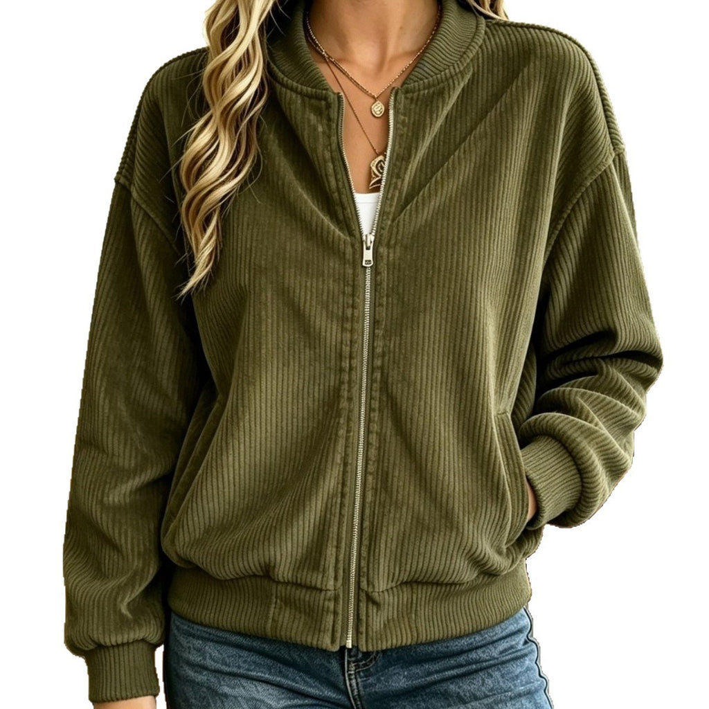 Retro Vertical-Stripe Zip Jacket - Casual and Relaxed