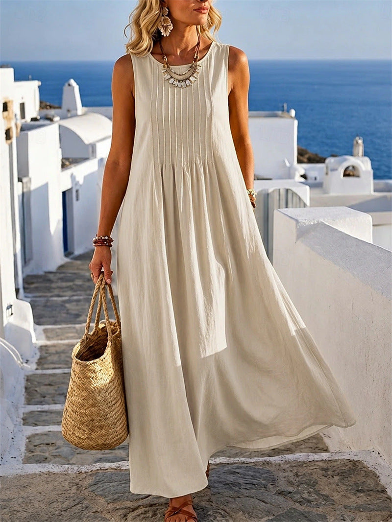 Women's Round-Neck Casual Dress - Relaxed Summer Day Style